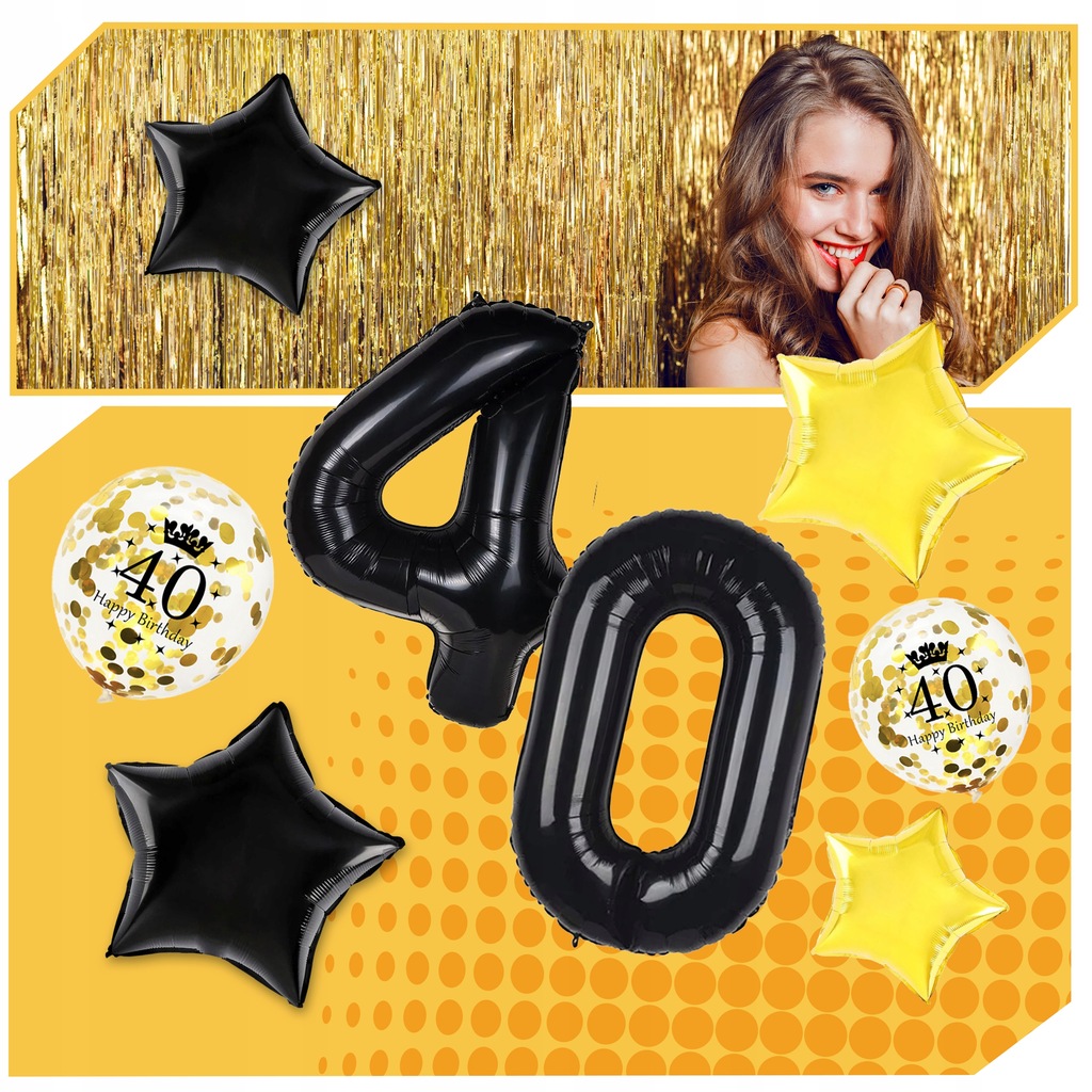 ZESTAW BALONY na 40 urodziny cyfry dekoracja CZARNE ZŁOTE STYLOWE MOCNE EAN (GTIN) 5906700044571